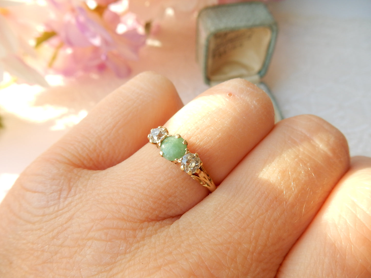 Antique 18ct Diamond & Jade Ring