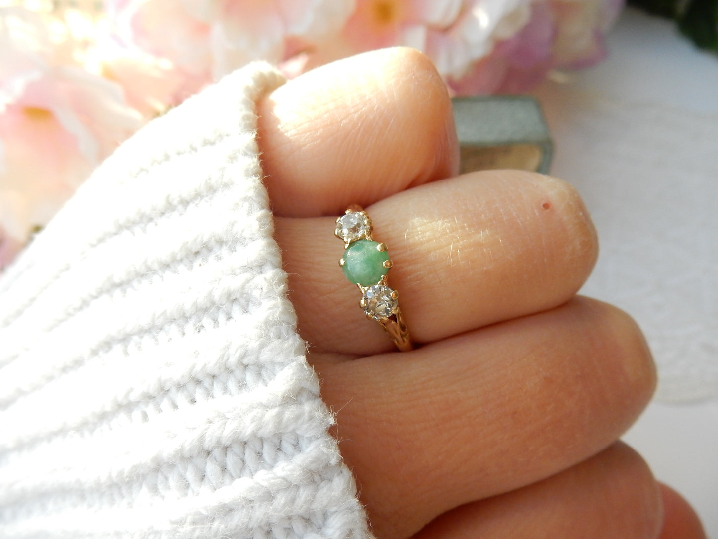 Antique 18ct Diamond & Jade Ring