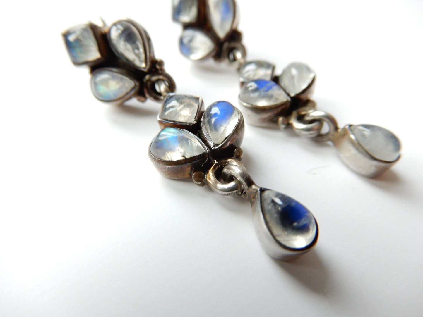 Vintage Sterling Silver Moonstone Cabochon Earrings