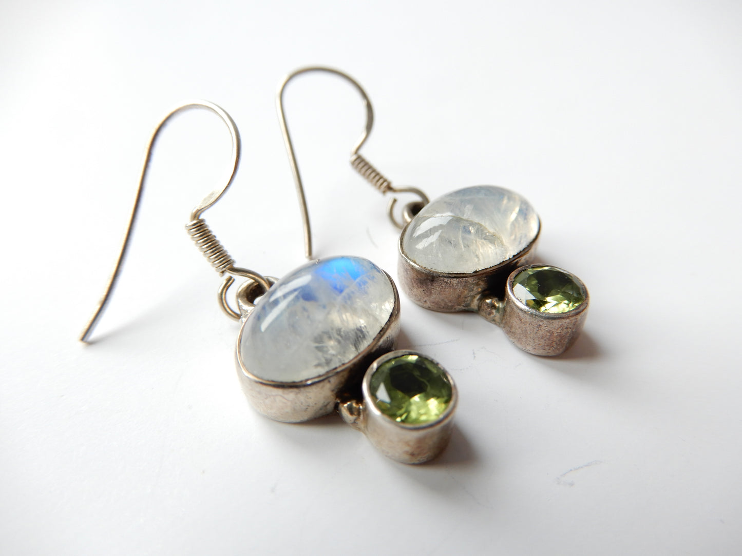 Vintage Sterling Silver Peridot & Moonstone Earrings