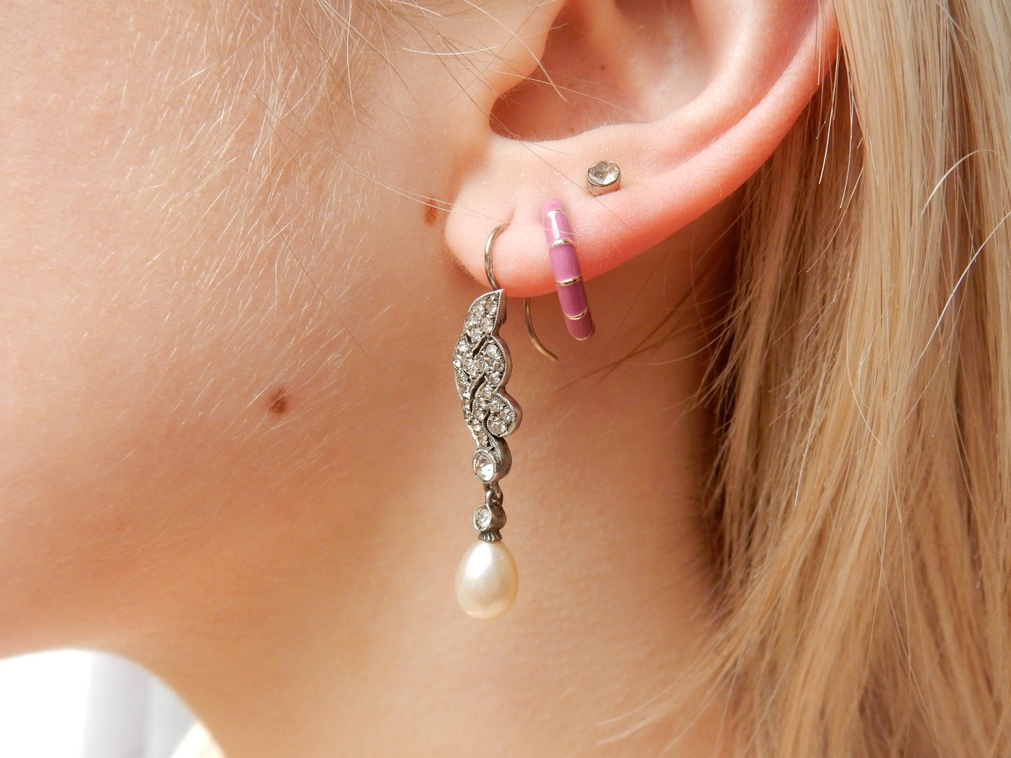 Antique Silver Paste Pearl Drop Earrings (4.3grams)