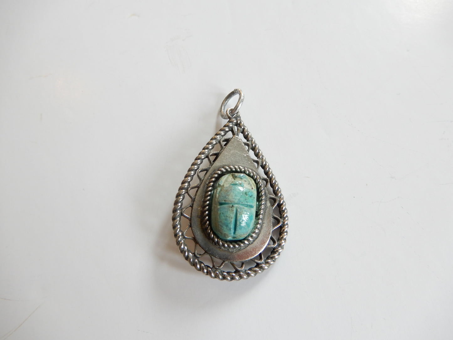 Vintage Artisan Turquoise Scarab Pendant