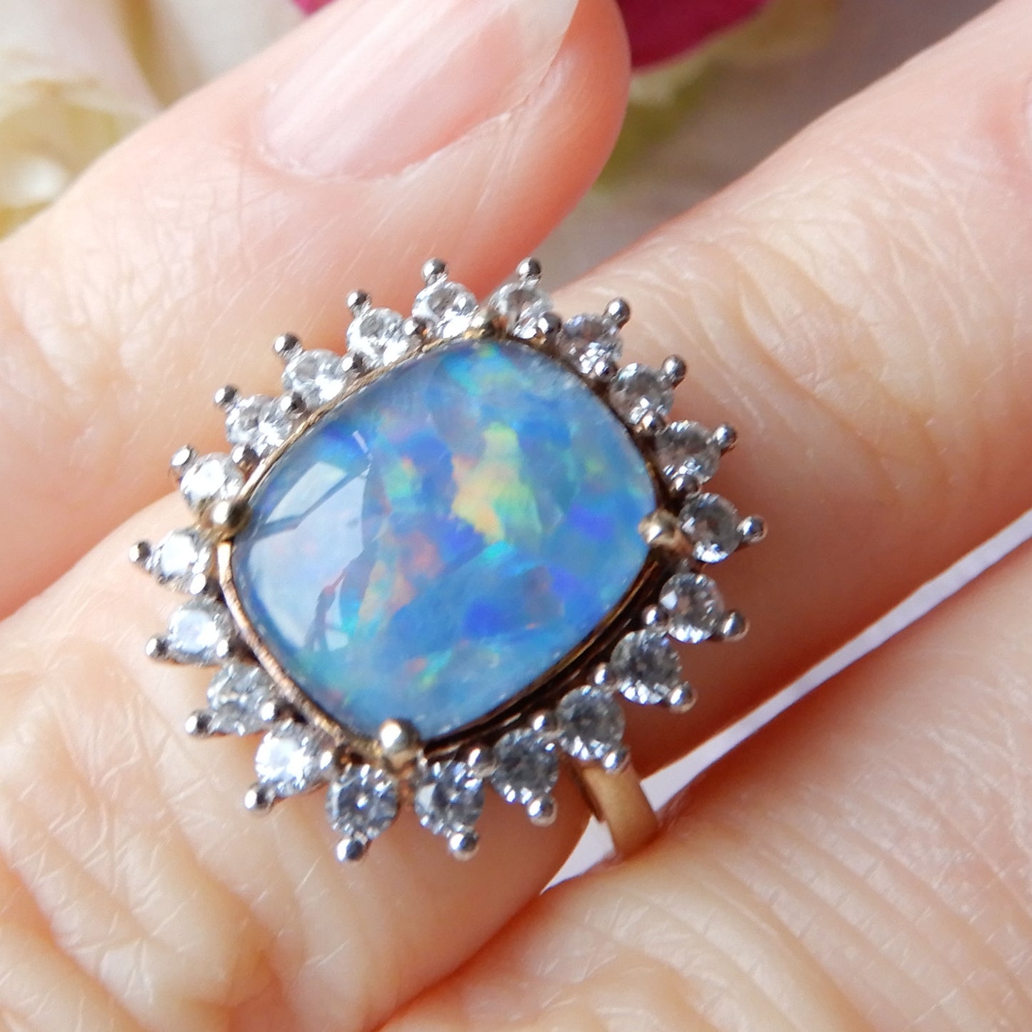 Vintage Solid Silver Vermeil Opal Doublet Ring