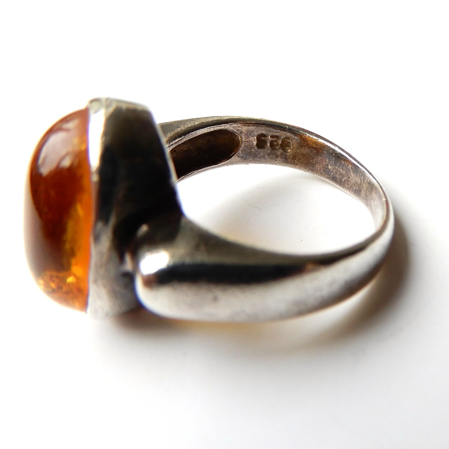Vintage Sterling Silver Amber Cabochon Ring