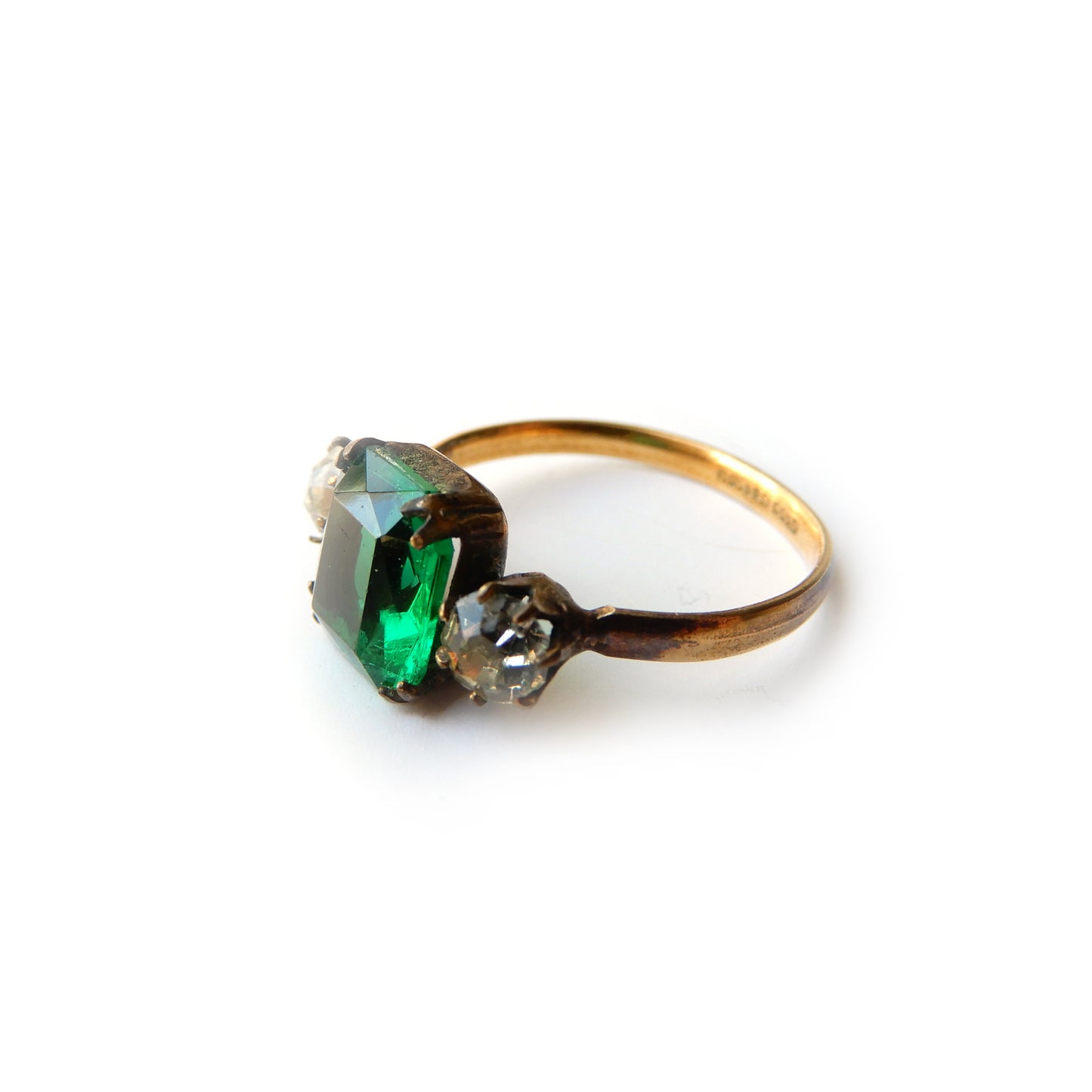 Art Deco Rolled Gold Emerald Paste Ring
