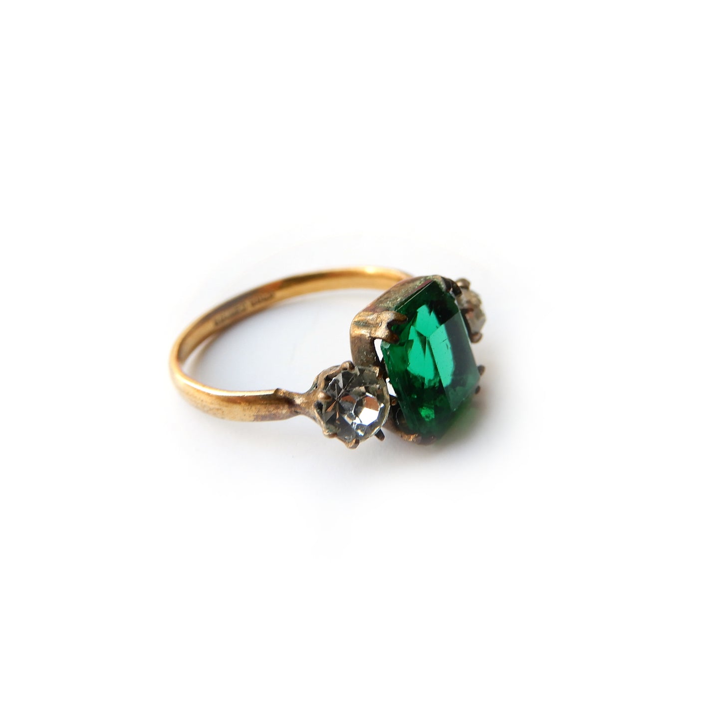 Art Deco Rolled Gold Emerald Paste Ring