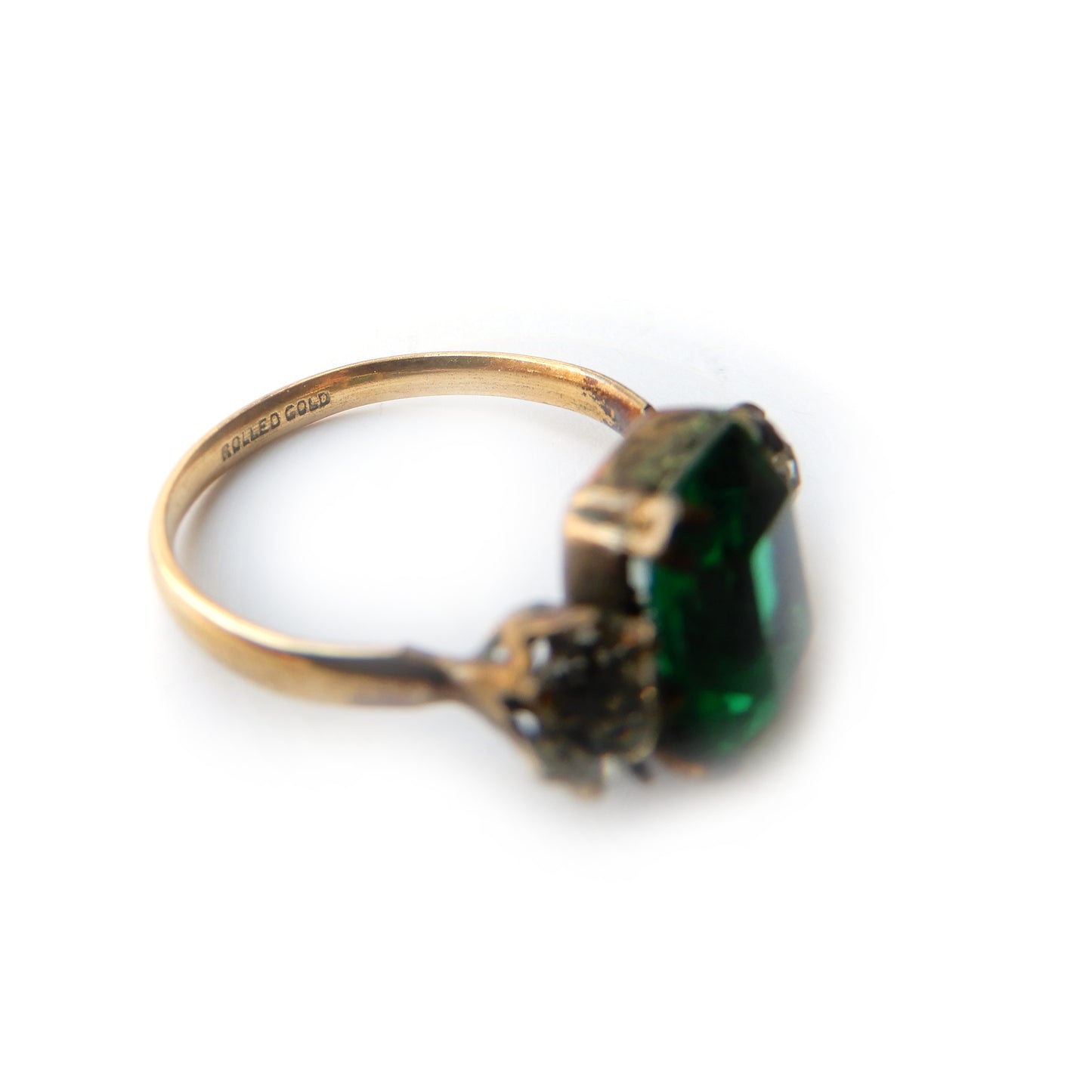 Art Deco Rolled Gold Emerald Paste Ring