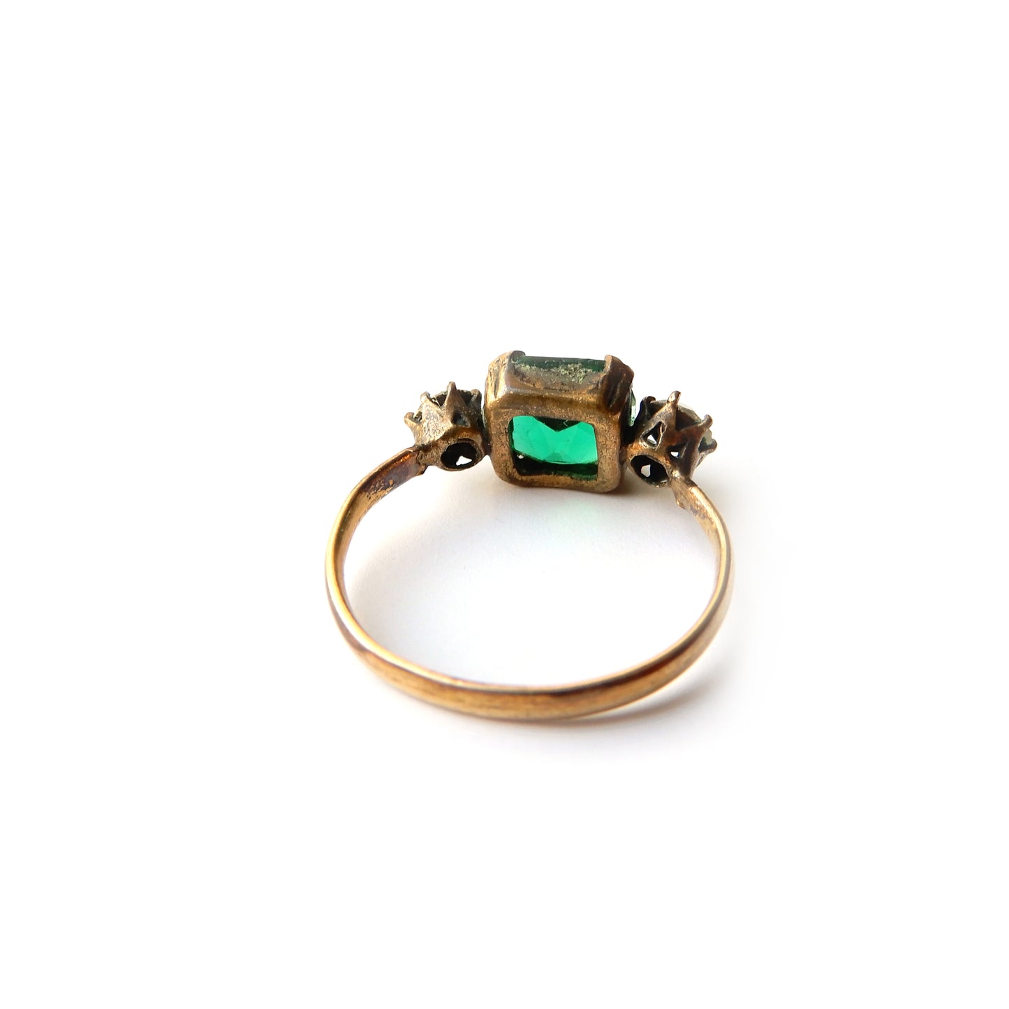 Art Deco Rolled Gold Emerald Paste Ring