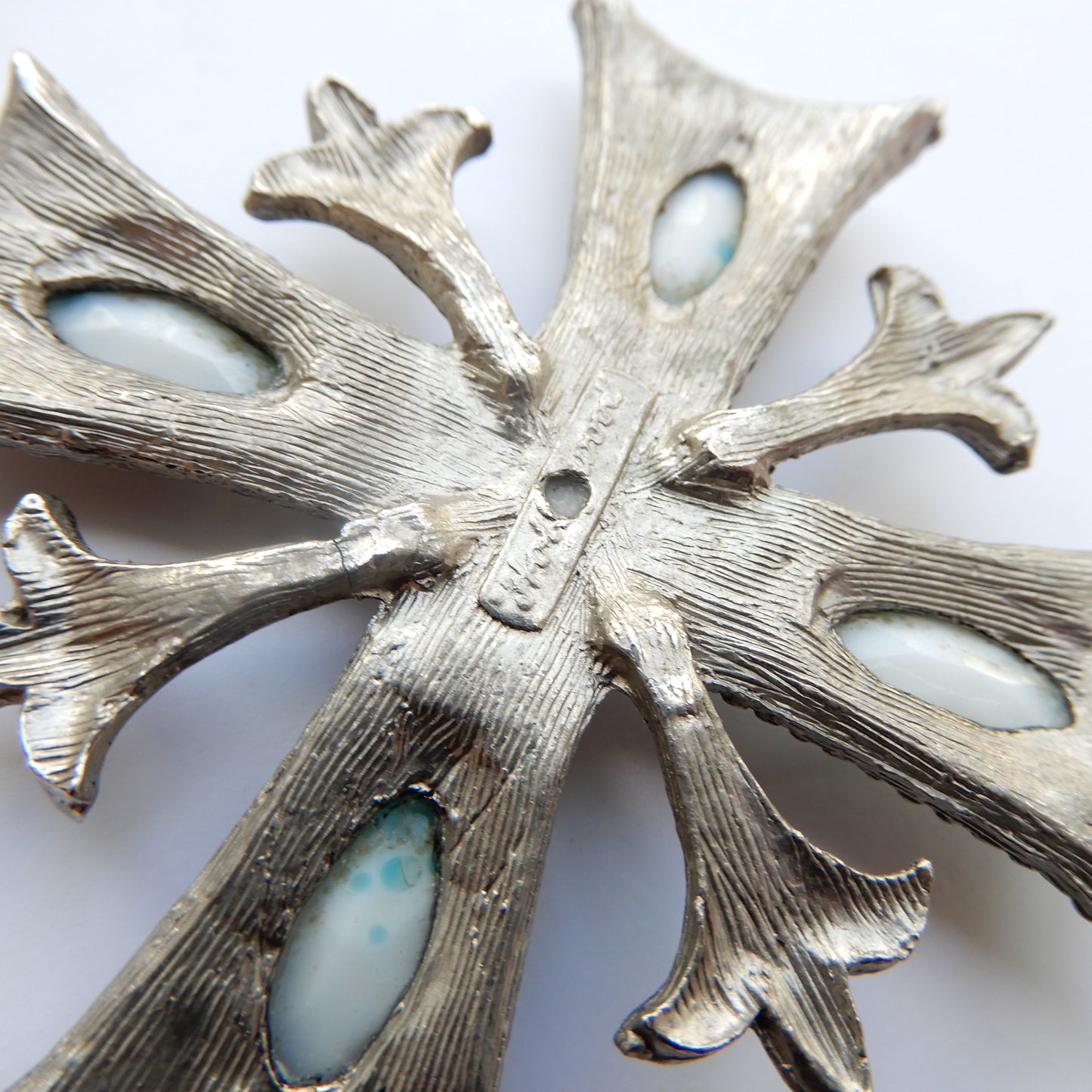 Large Vintage Turquoise Maltese Cross Pendant Signed Hollywood