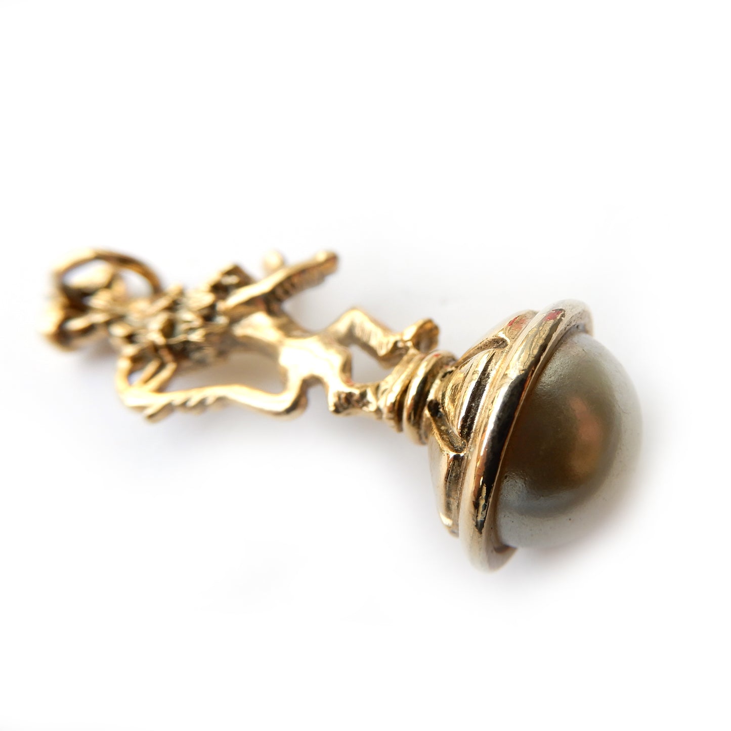 Vintage Gold-plated Lion Fob with Faux Pearl Cabochon