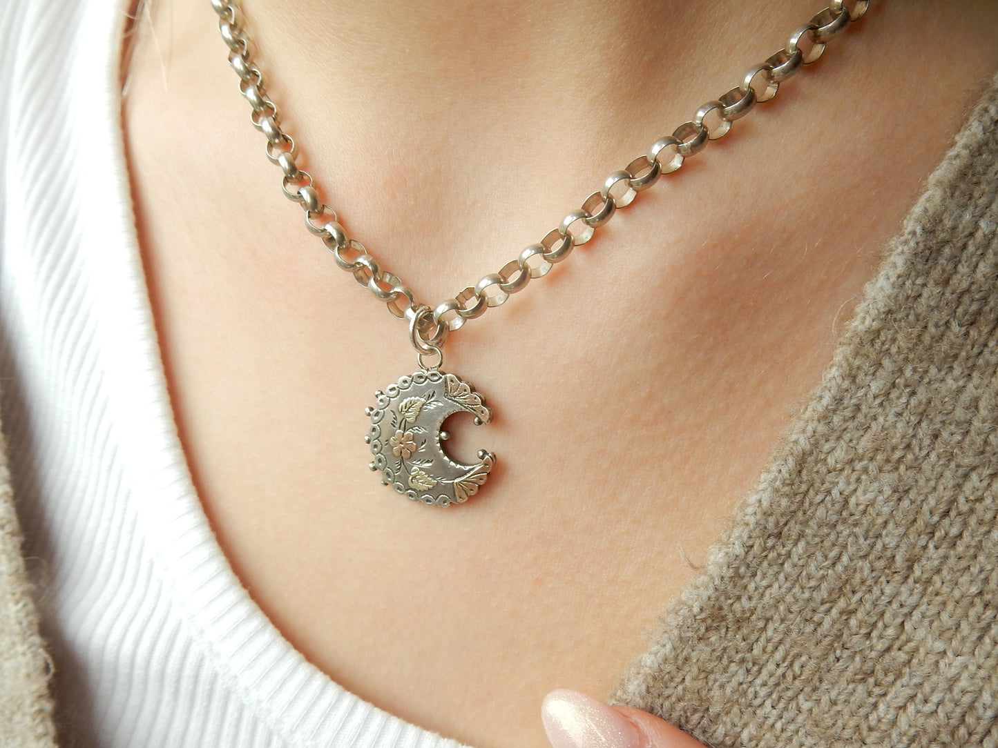 Victorian Solid Silver Moon Pendant Aesthetic Period