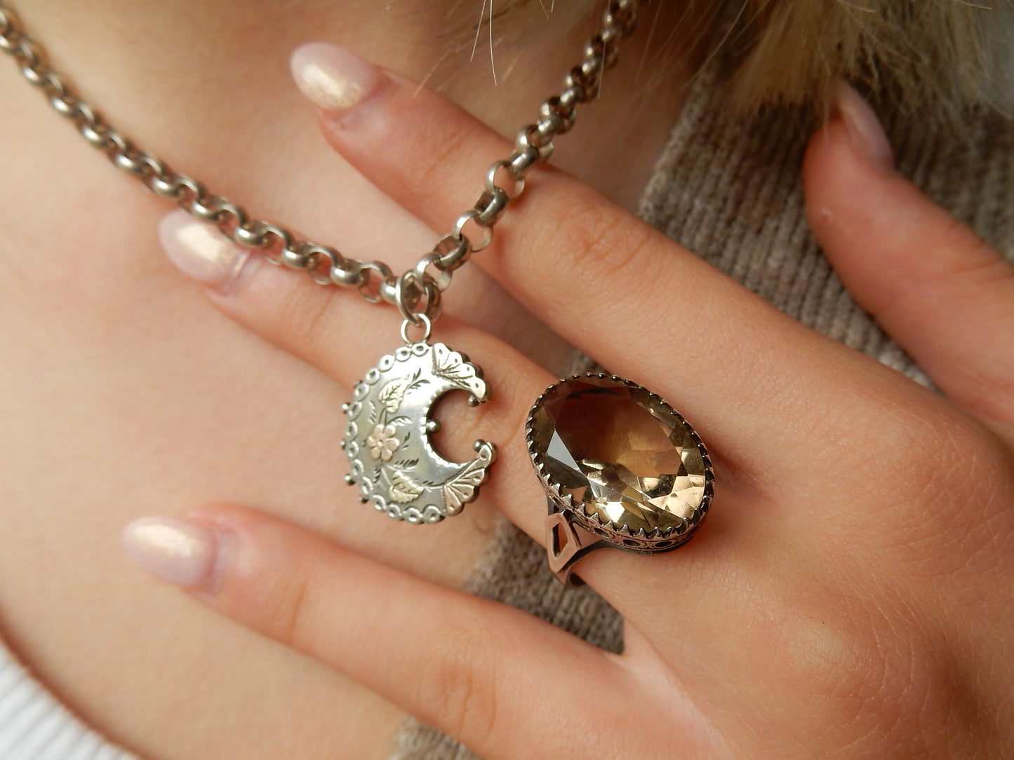 Victorian Solid Silver Moon Pendant Aesthetic Period