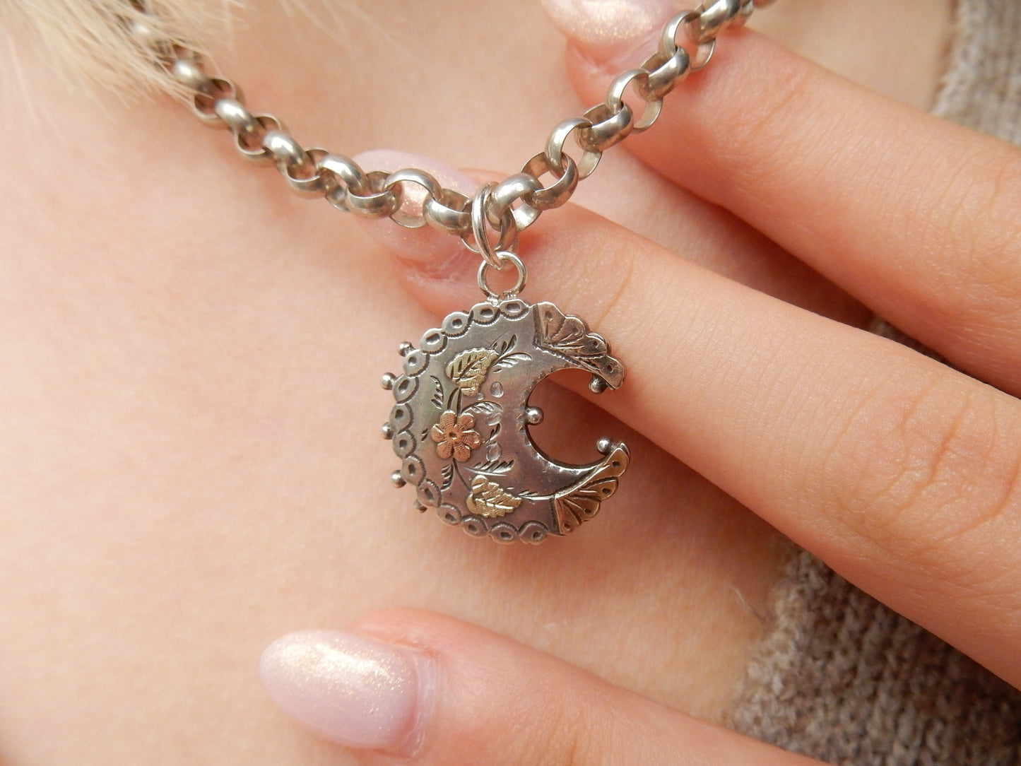 Victorian Solid Silver Moon Pendant Aesthetic Period