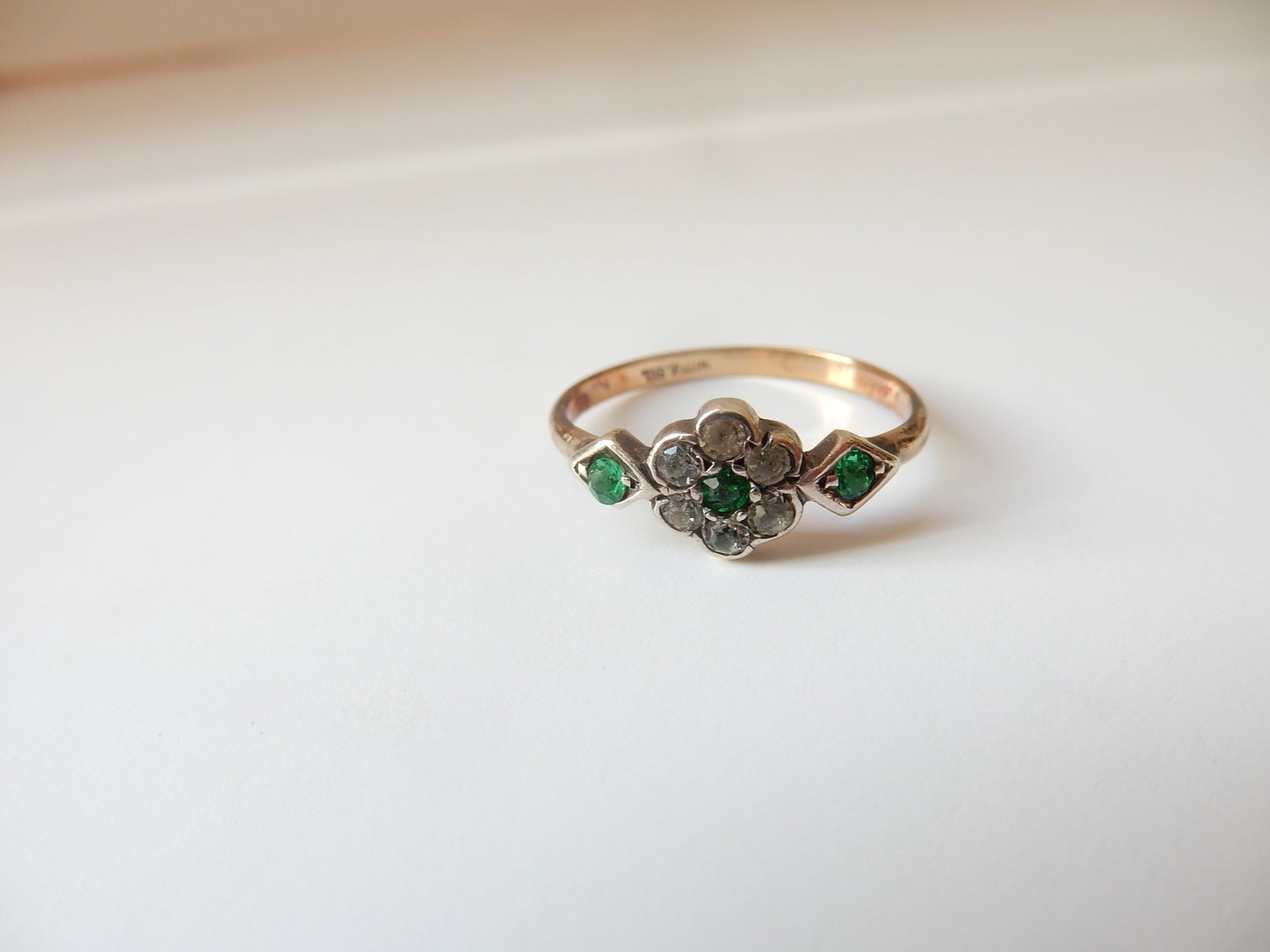Art Deco 9ct Gold & Silver Emerald Paste Ring