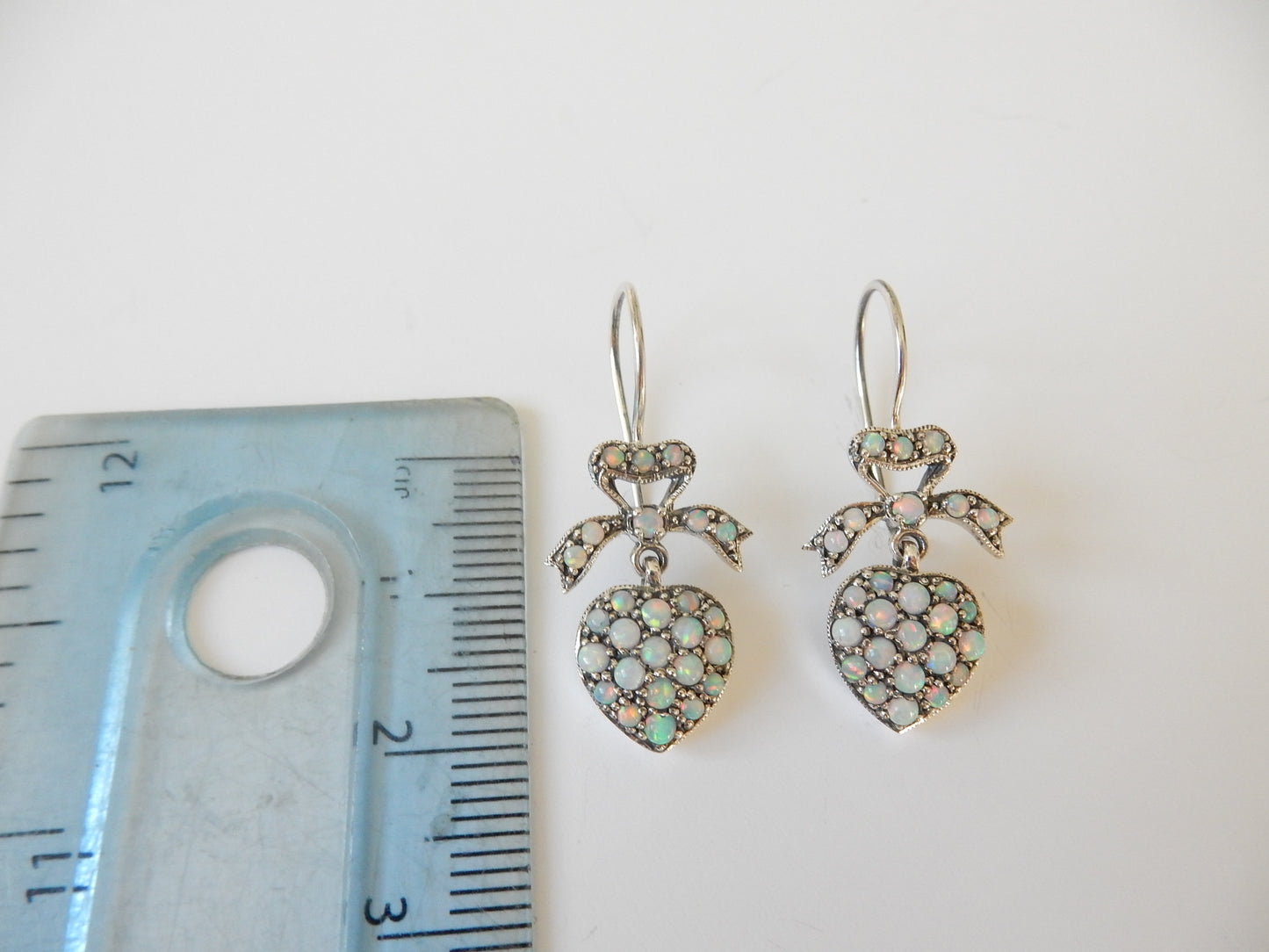 Sterling Silver Opal Heart Earrings