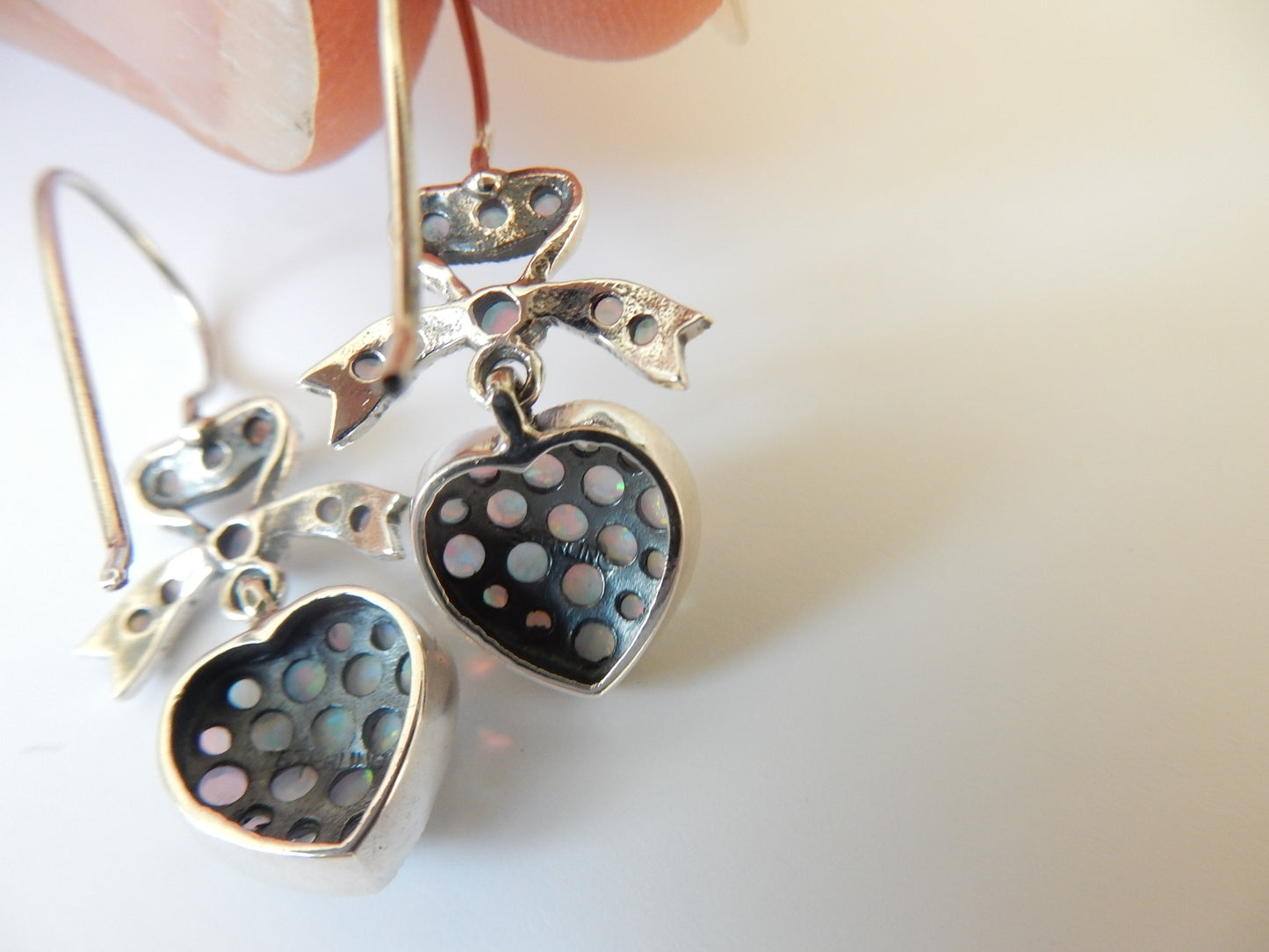 Sterling Silver Opal Heart Earrings