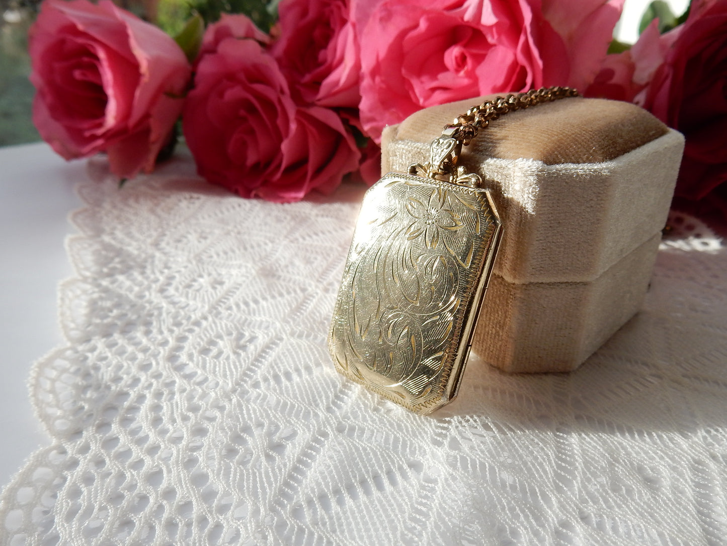 Vintage 9ct Rolled Gold Rectangle Locket with Vintage Belcher Chain