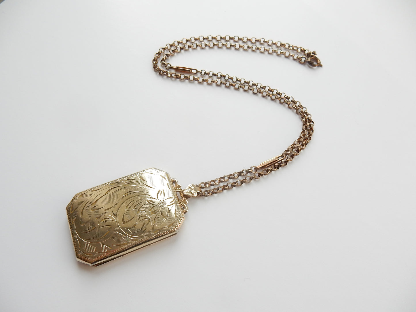 Vintage 9ct Rolled Gold Rectangle Locket with Vintage Belcher Chain