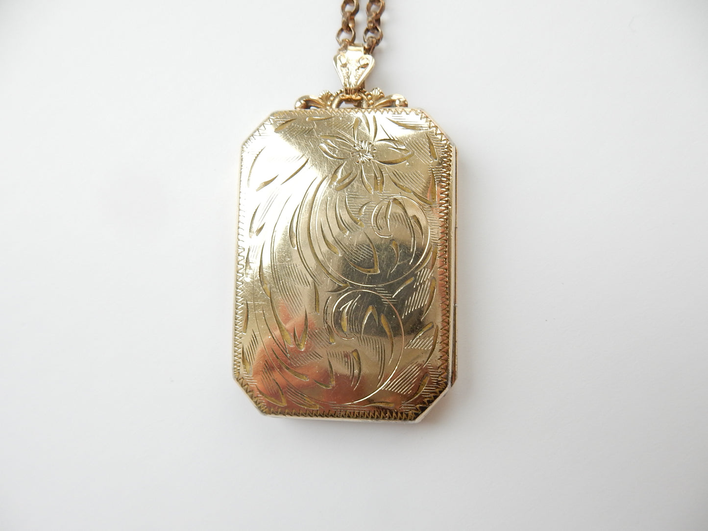 Vintage 9ct Rolled Gold Rectangle Locket with Vintage Belcher Chain