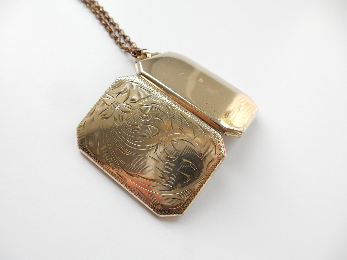 Vintage 9ct Rolled Gold Rectangle Locket with Vintage Belcher Chain
