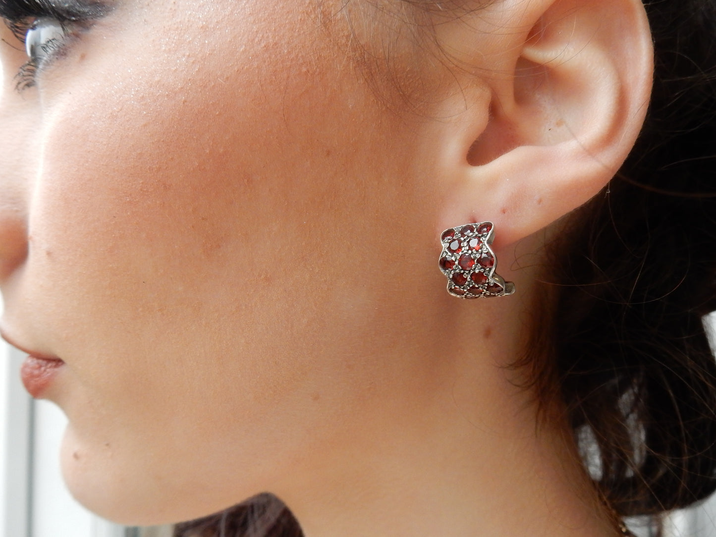 Vintage Sterling Silver Garnet Marcasite Earrings