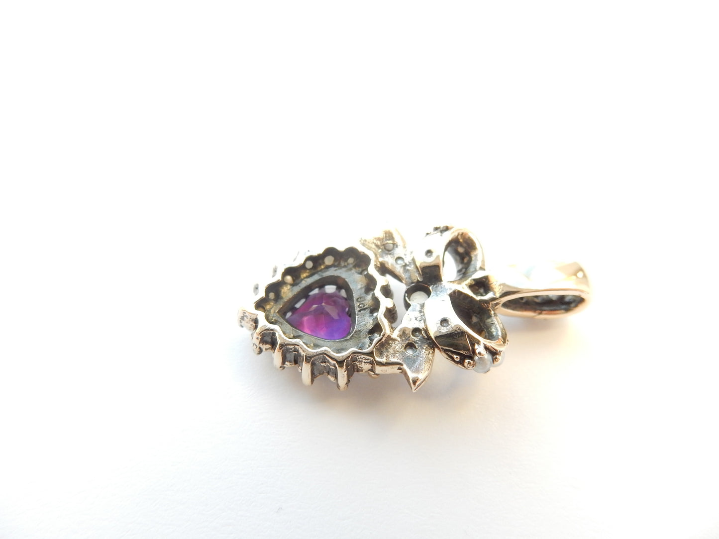 Victorian style 9ct Amethyst Pearl Peridot Sweetheart Pendant