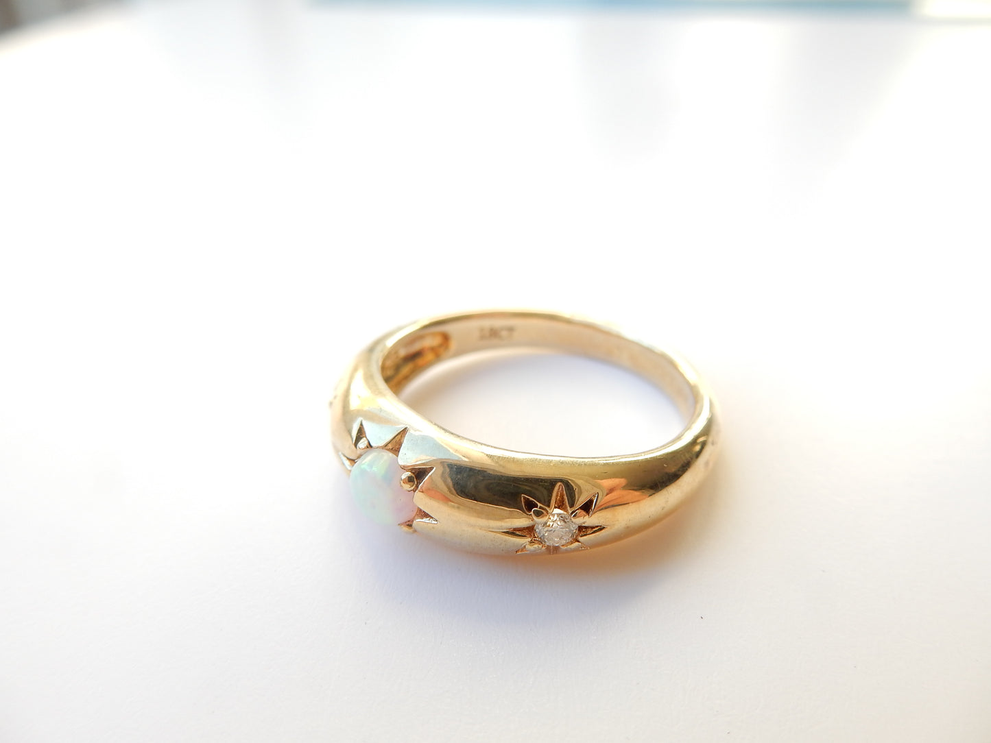 Solid Silver Vermeil Opal & Diamond Starburst Band