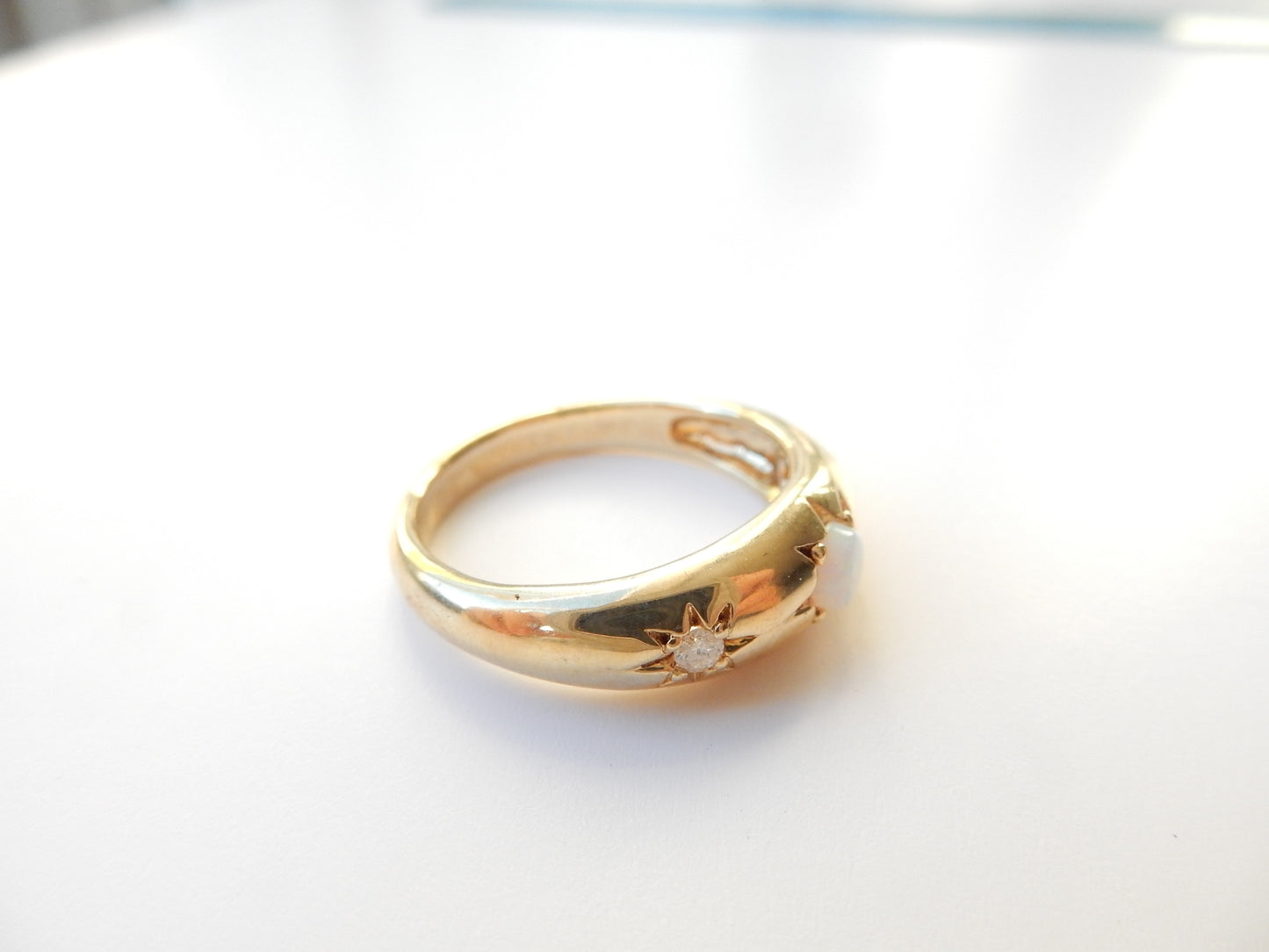 Solid Silver Vermeil Opal & Diamond Starburst Band