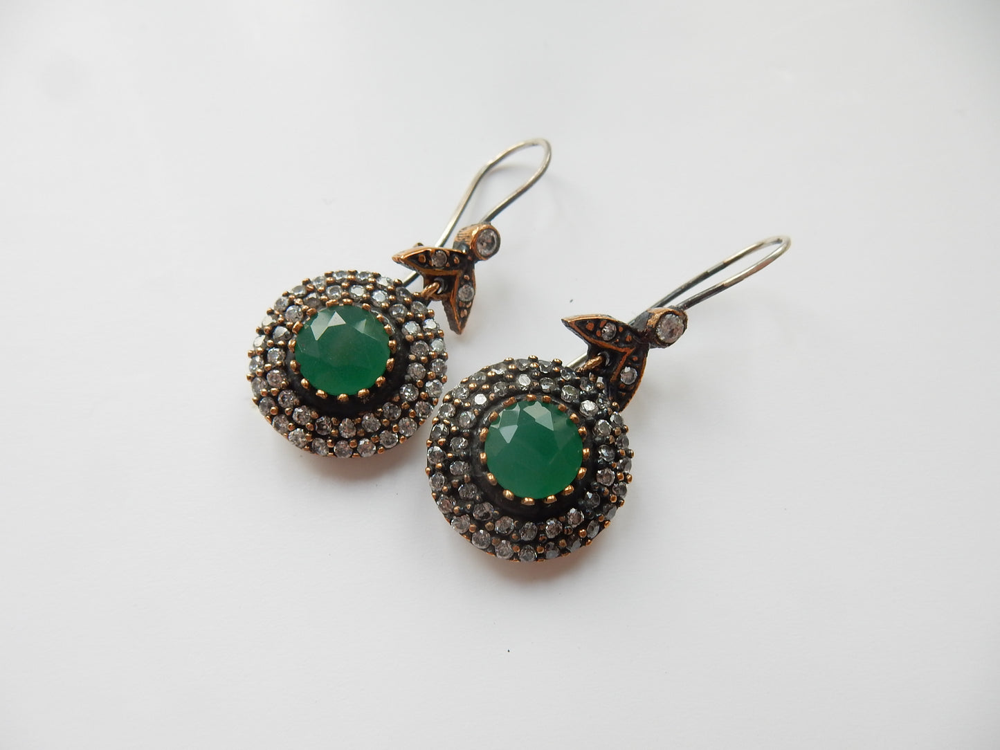 Vintage Solid Silver Green Chalcedony Ring Earring & Pendant Matching Jewelery Set
