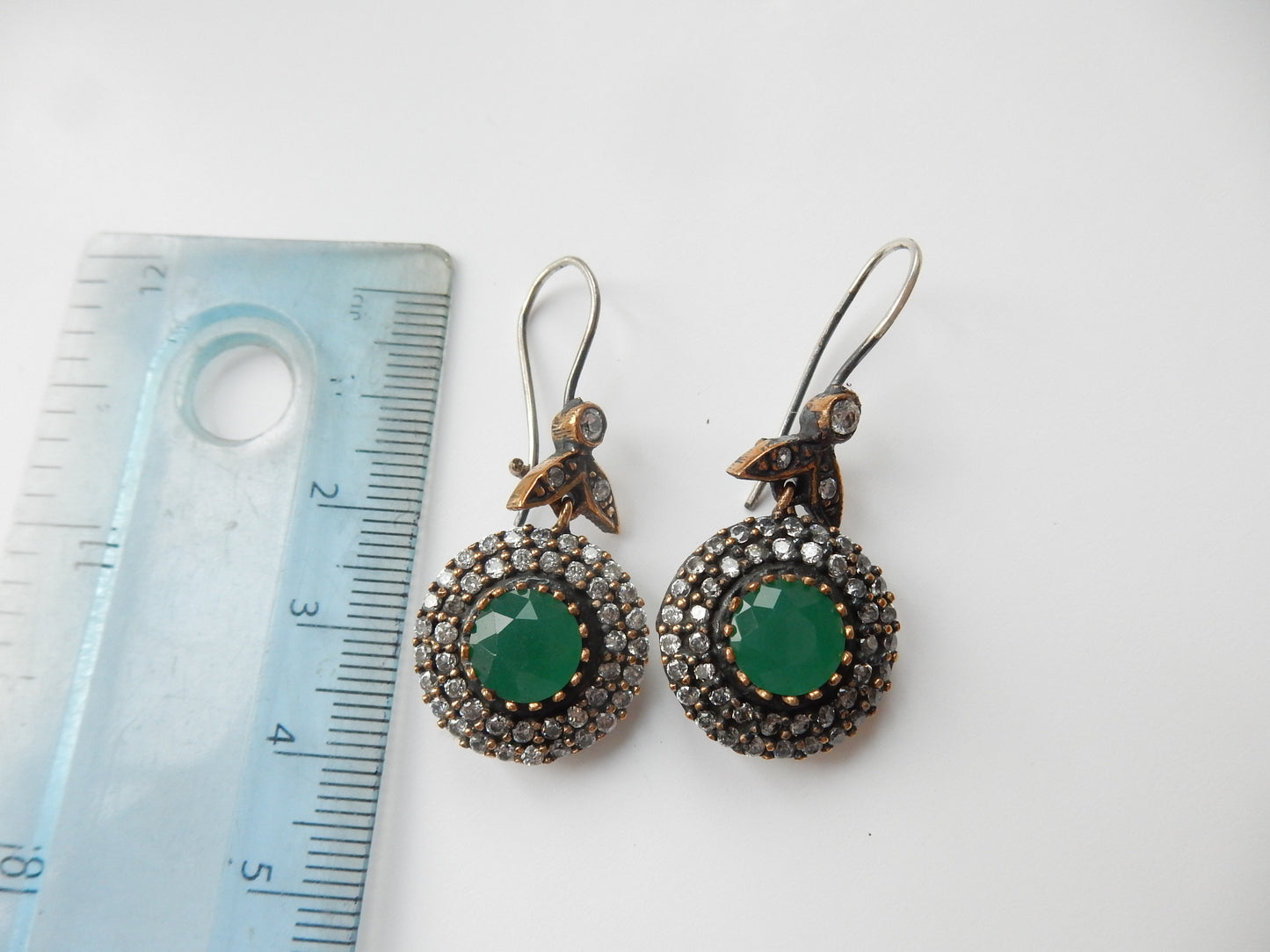 Vintage Solid Silver Green Chalcedony Ring Earring & Pendant Matching Jewelery Set