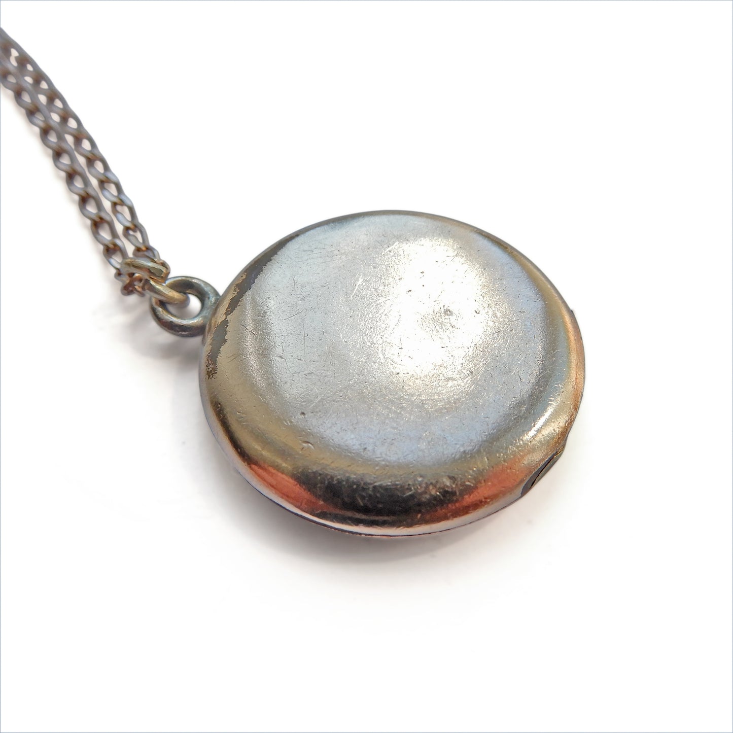 Antique Edwardian 9ct Rolled Rose Gold Circle Locket with Long Rose Gold Chain