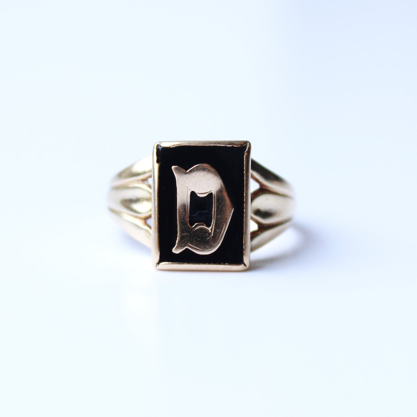 Vintage 9ct Rose Gold Initial "D" Onyx Signet Ring
