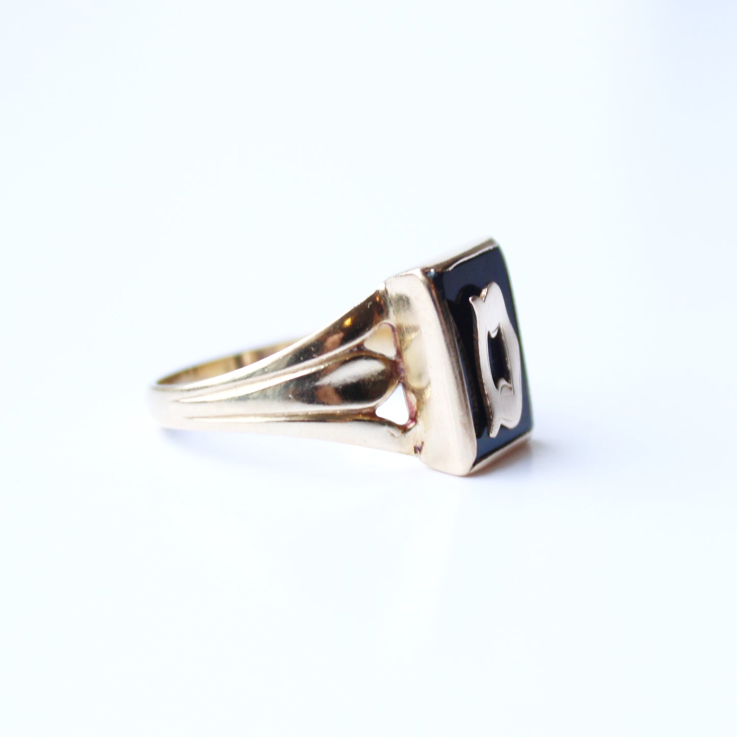 Vintage 9ct Rose Gold Initial "D" Onyx Signet Ring