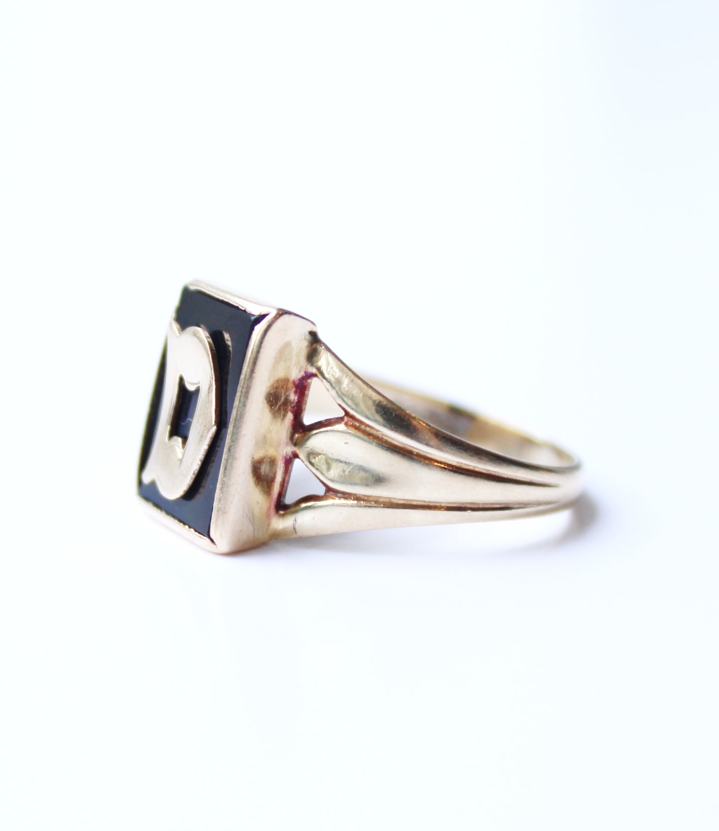 Vintage 9ct Rose Gold Initial "D" Onyx Signet Ring