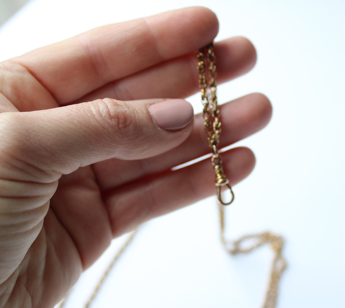 Antique Rolled Gold Guard Chain with Dog Clip 50inches