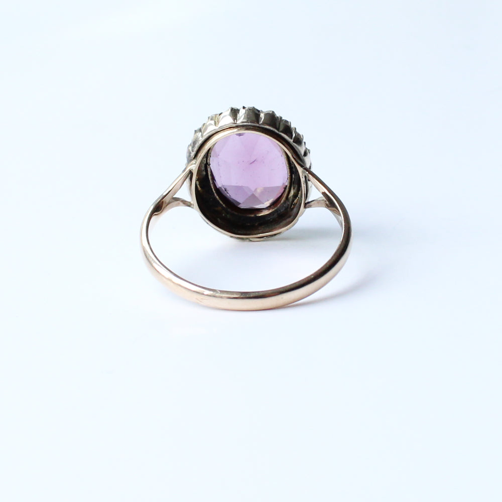 Antique 9ct Amethyst with Pearl Halo Ring
