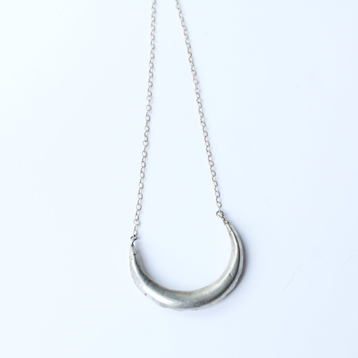 Antique Solid Silver Diamond Paste Moon Necklace
