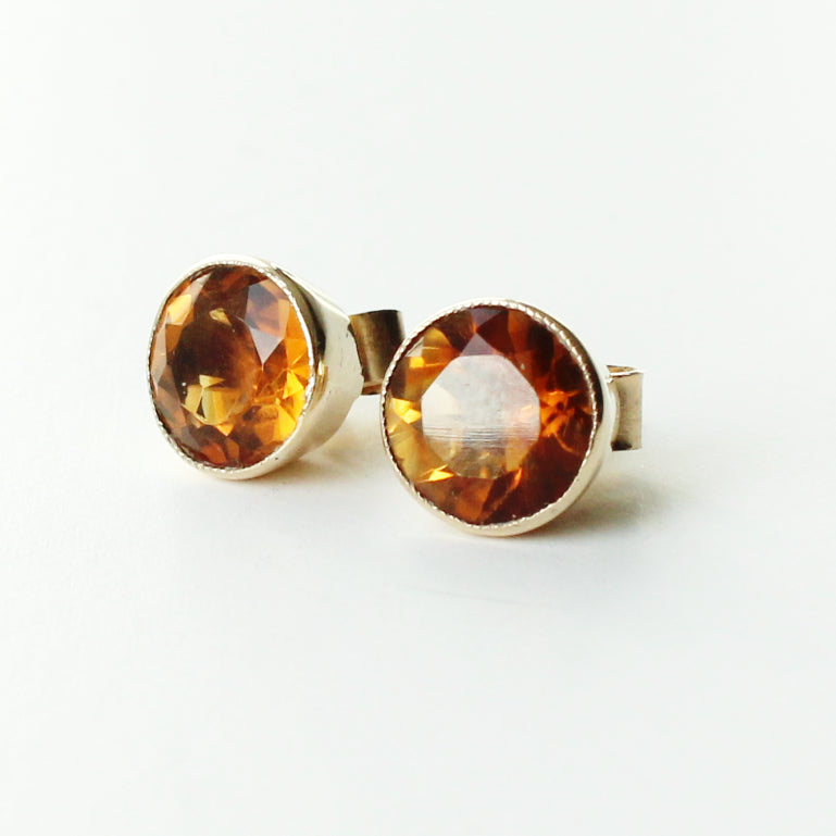 Antique 9ct Gold Citrine Stud Earrings
