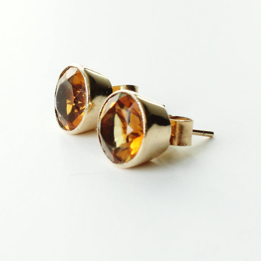 Antique 9ct Gold Citrine Stud Earrings