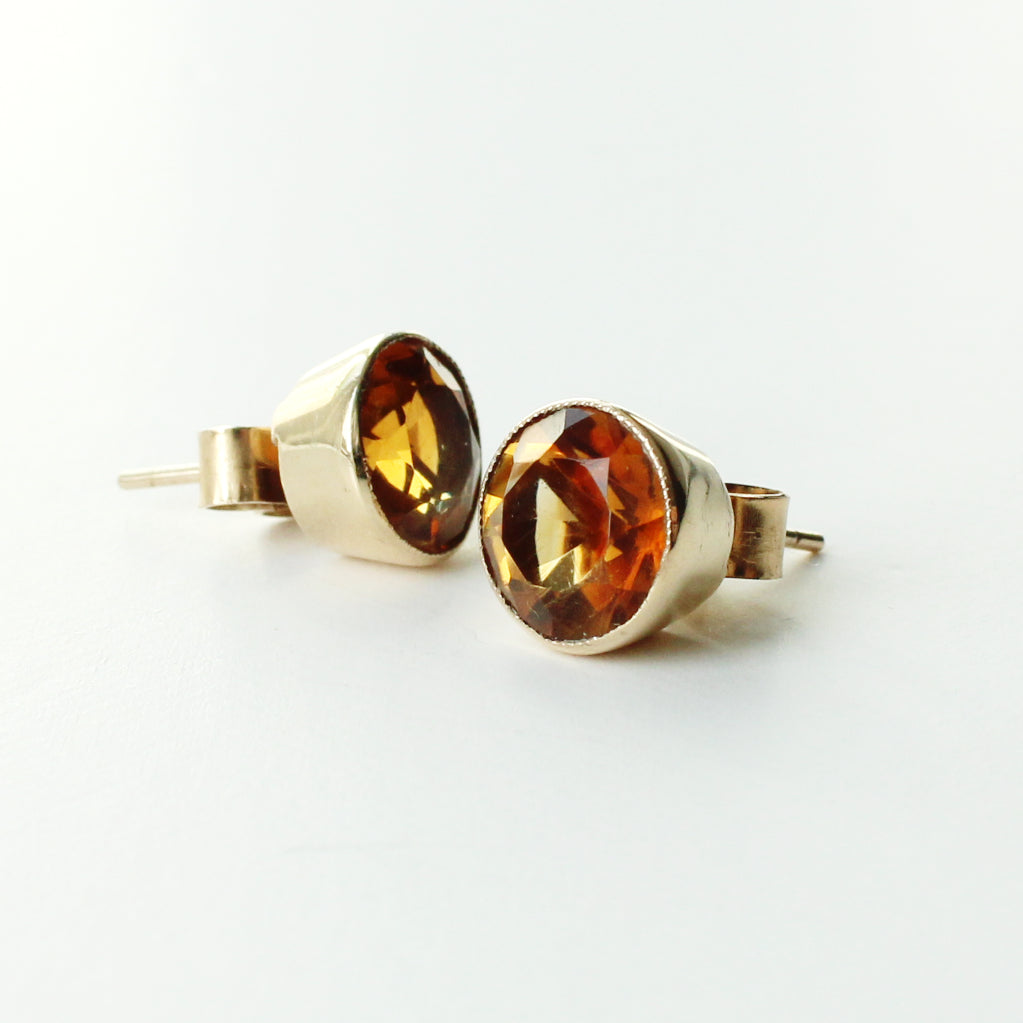 Antique 9ct Gold Citrine Stud Earrings