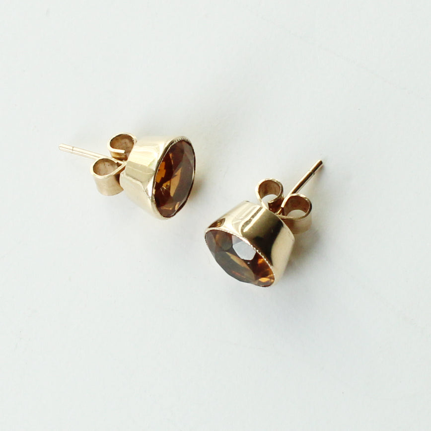 Antique 9ct Gold Citrine Stud Earrings