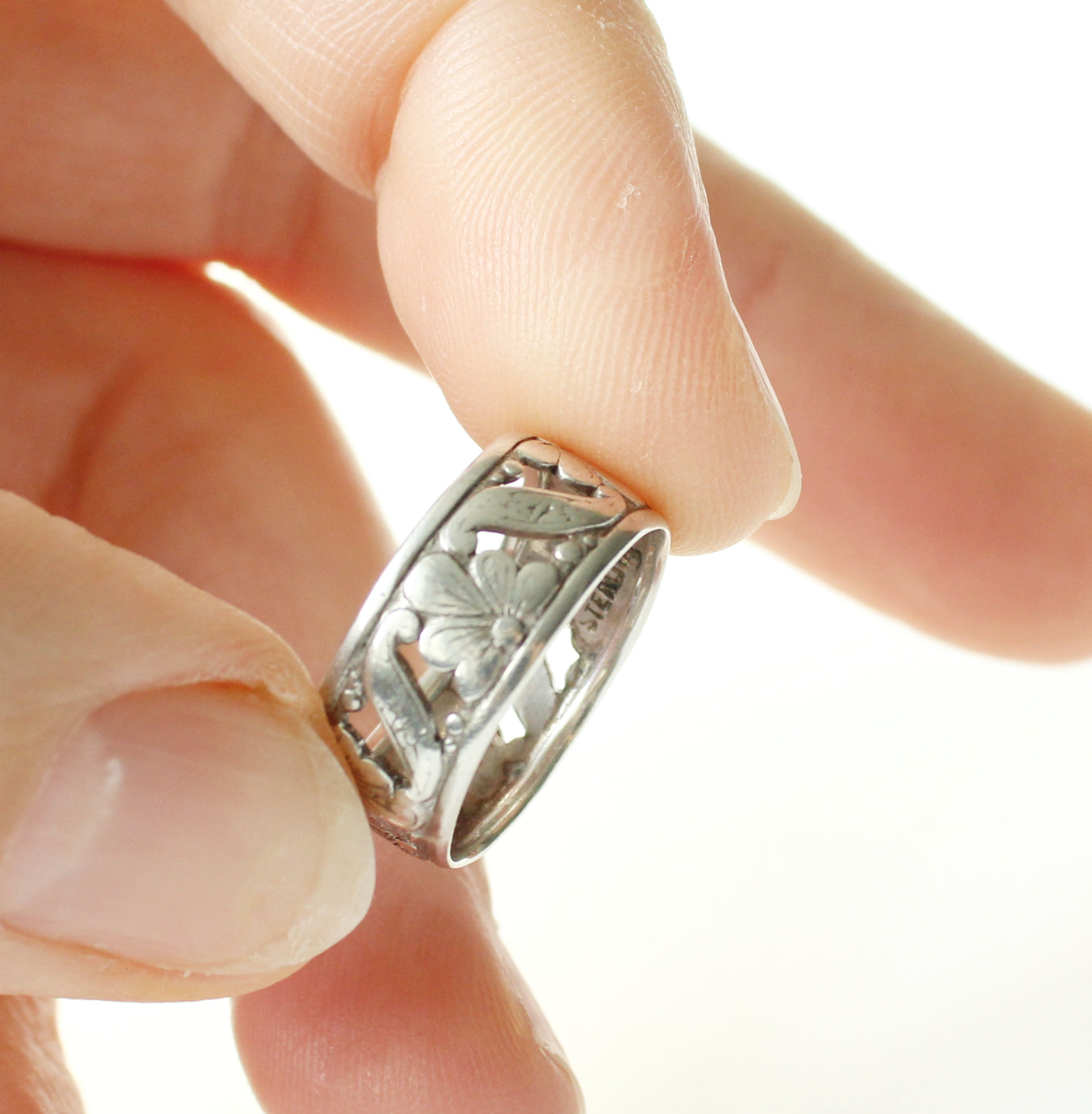 Antique Sterling Silver Embossed Band
