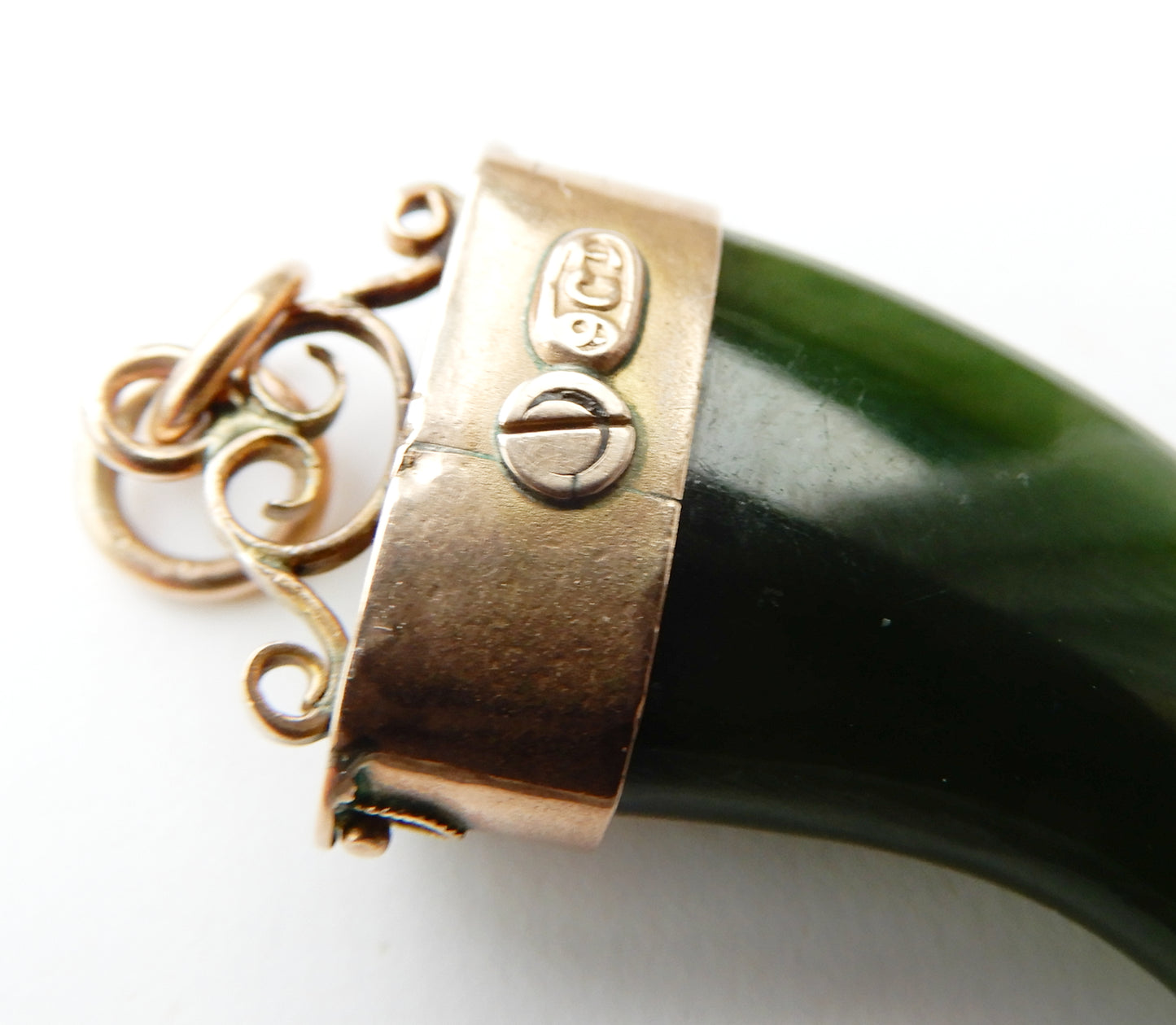 9ct Antique 1860s New Zealand Poanamu Greenstone Pendant