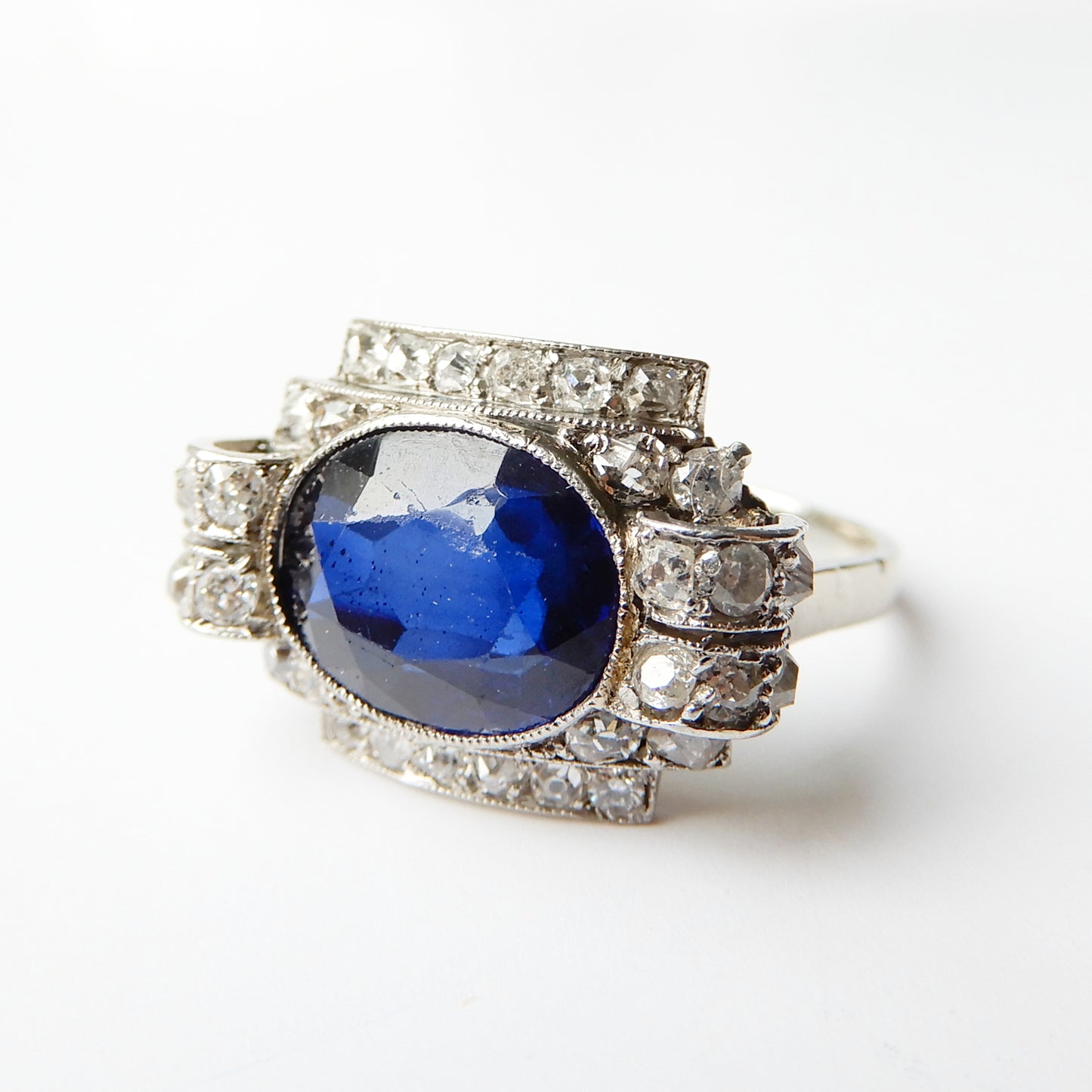 French Art Deco Sapphire & Diamond Ring