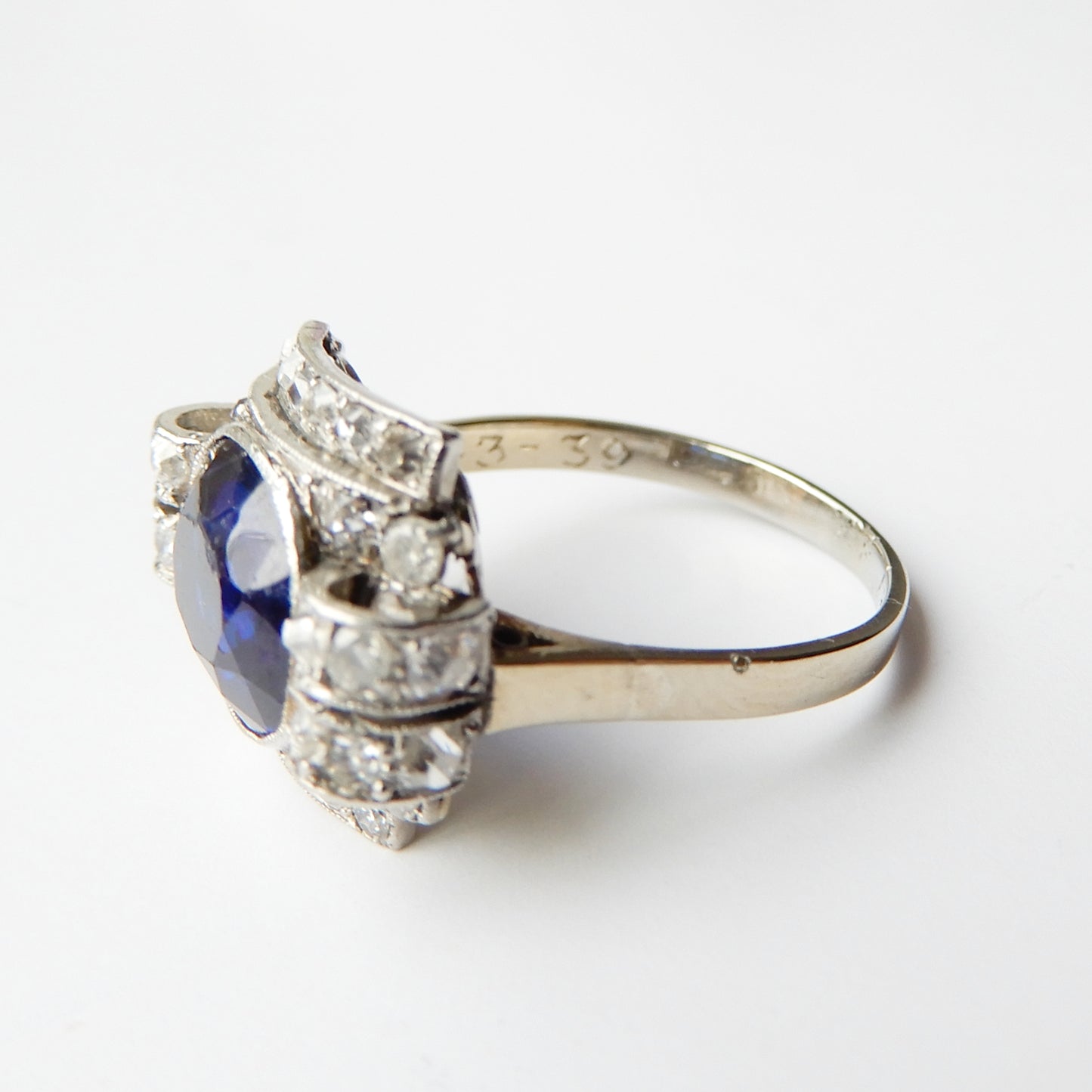 French Art Deco Sapphire & Diamond Ring