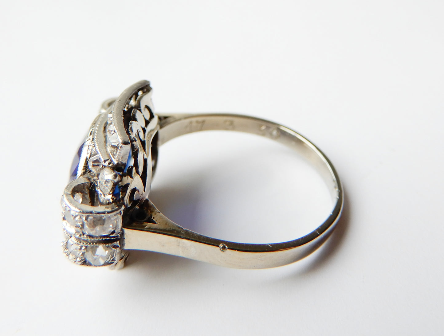 French Art Deco Sapphire & Diamond Ring