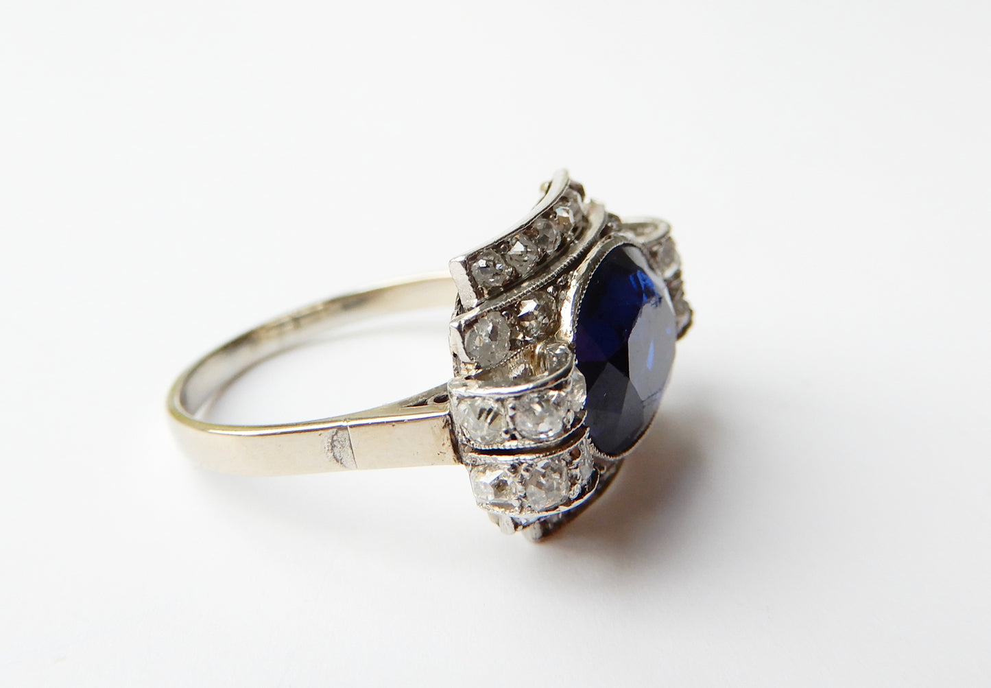 French Art Deco Sapphire & Diamond Ring