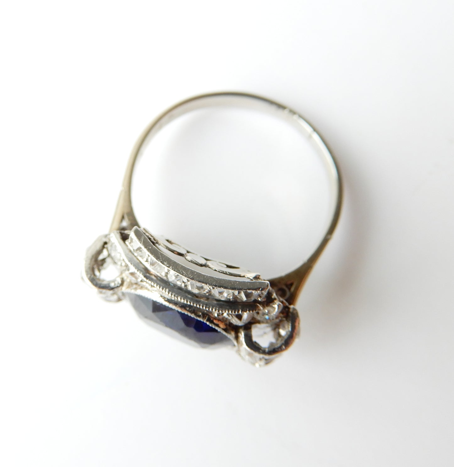 French Art Deco Sapphire & Diamond Ring