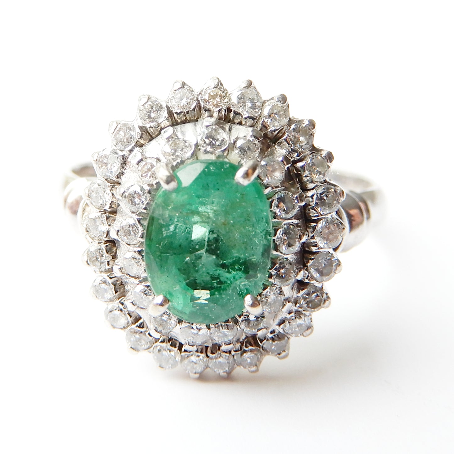 14ct White Gold Emerald & Diamond Halo Ring