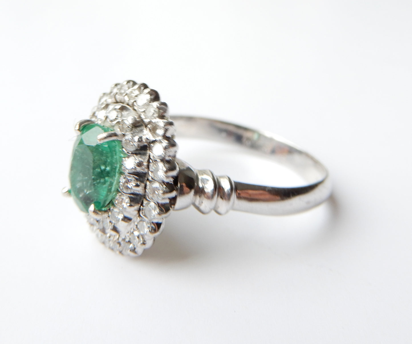 14ct White Gold Emerald & Diamond Halo Ring